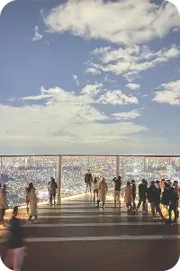 大都会の屋上から見る夜空と夜景